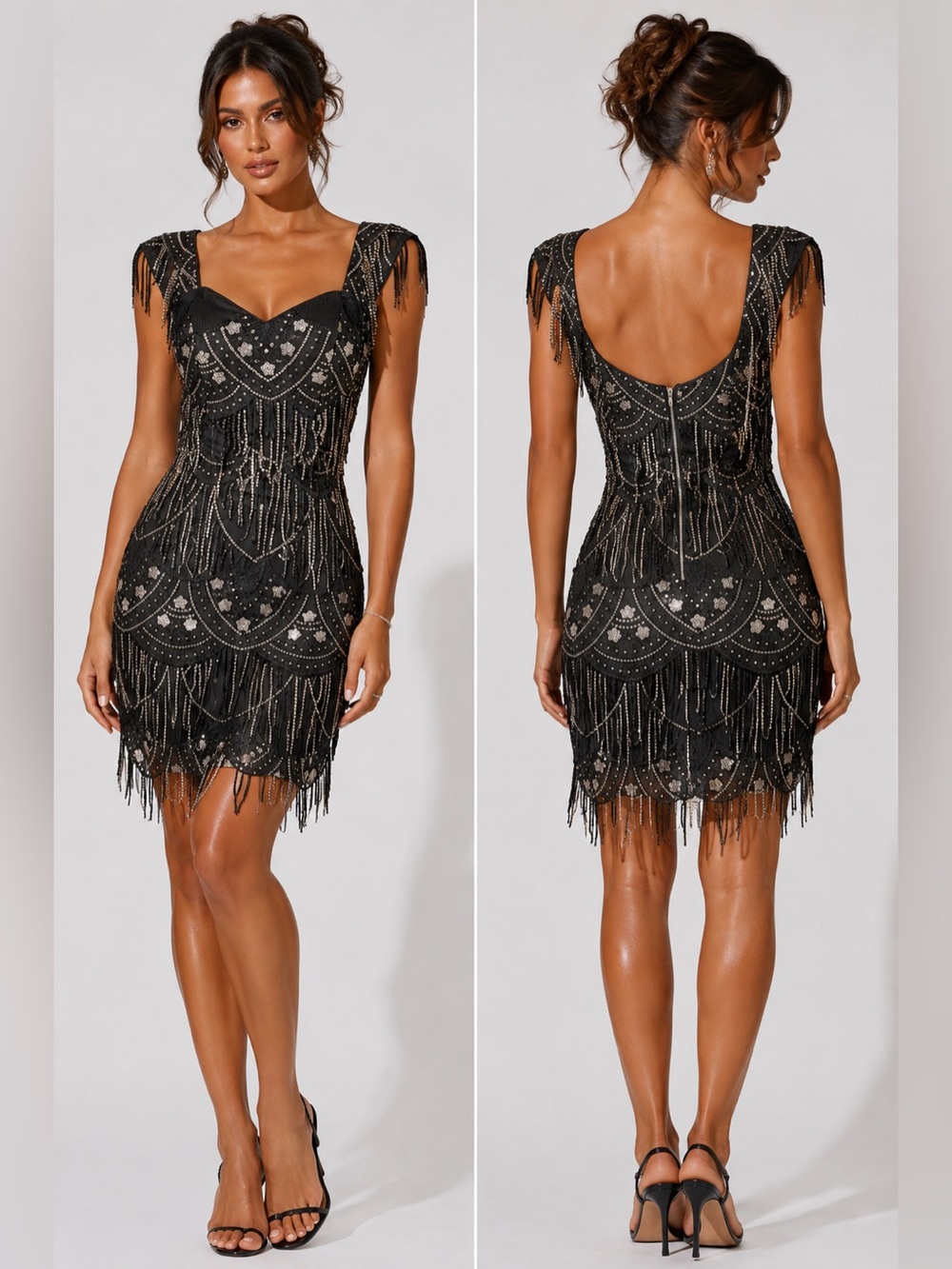 Black Beaded Fringe Mini Dress